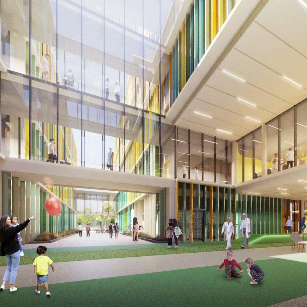 Visualisation of Cambridge Children's Hospital, focusing on interior