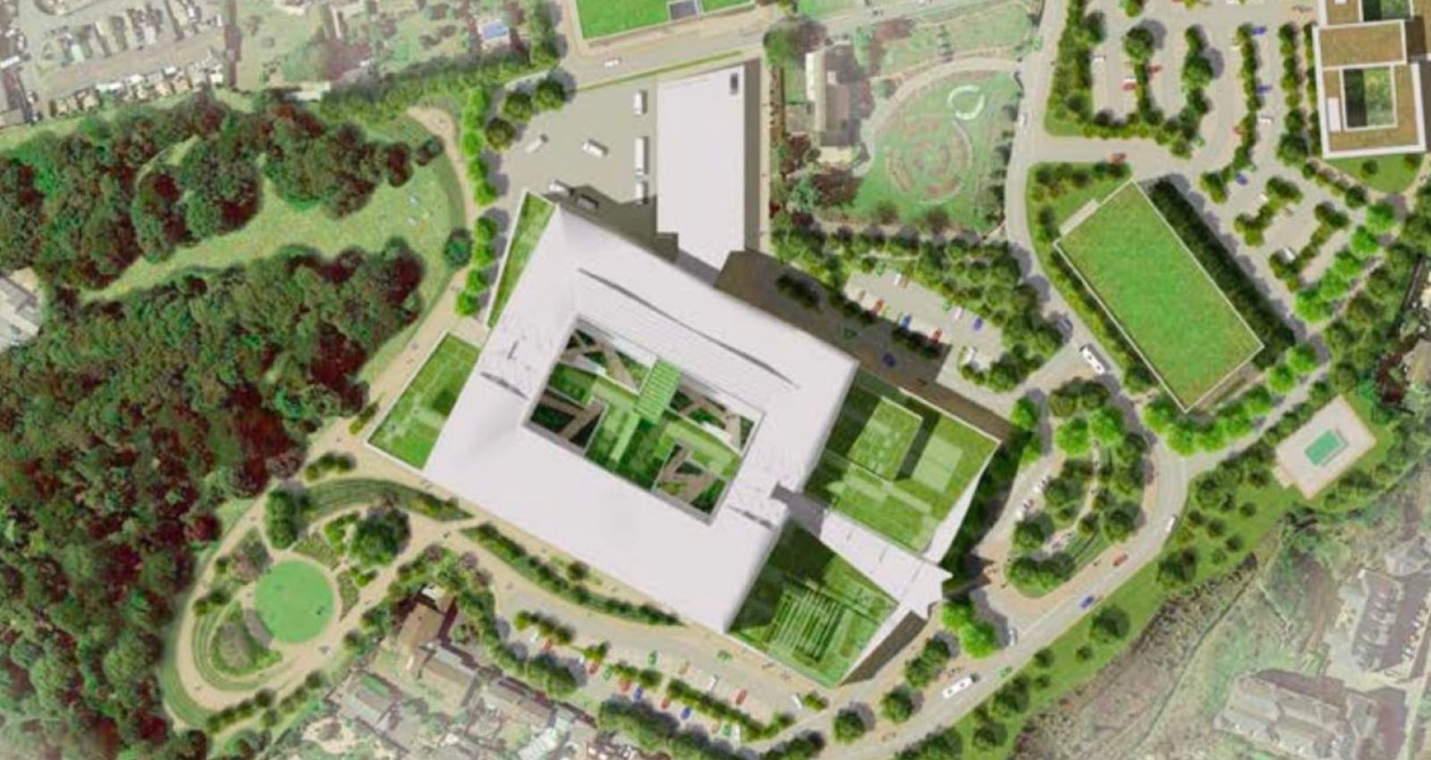Birds eye of grounds for Future Hospital, St Helier, Jersey