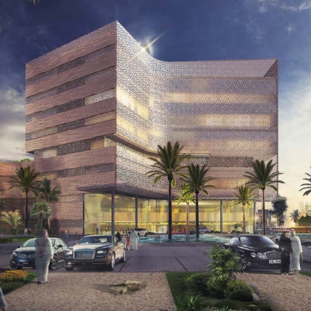 Visualisation of the King's College Hospital building in Dubai