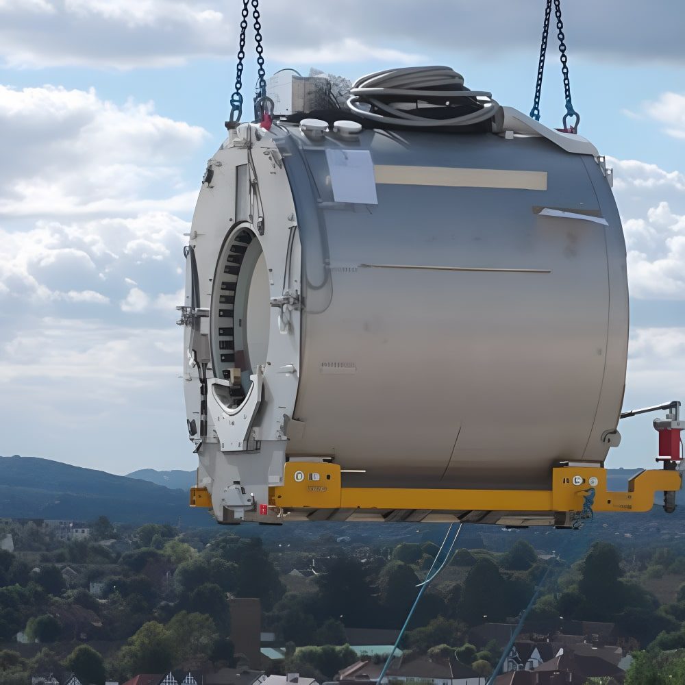 MRI unit being air lifted
